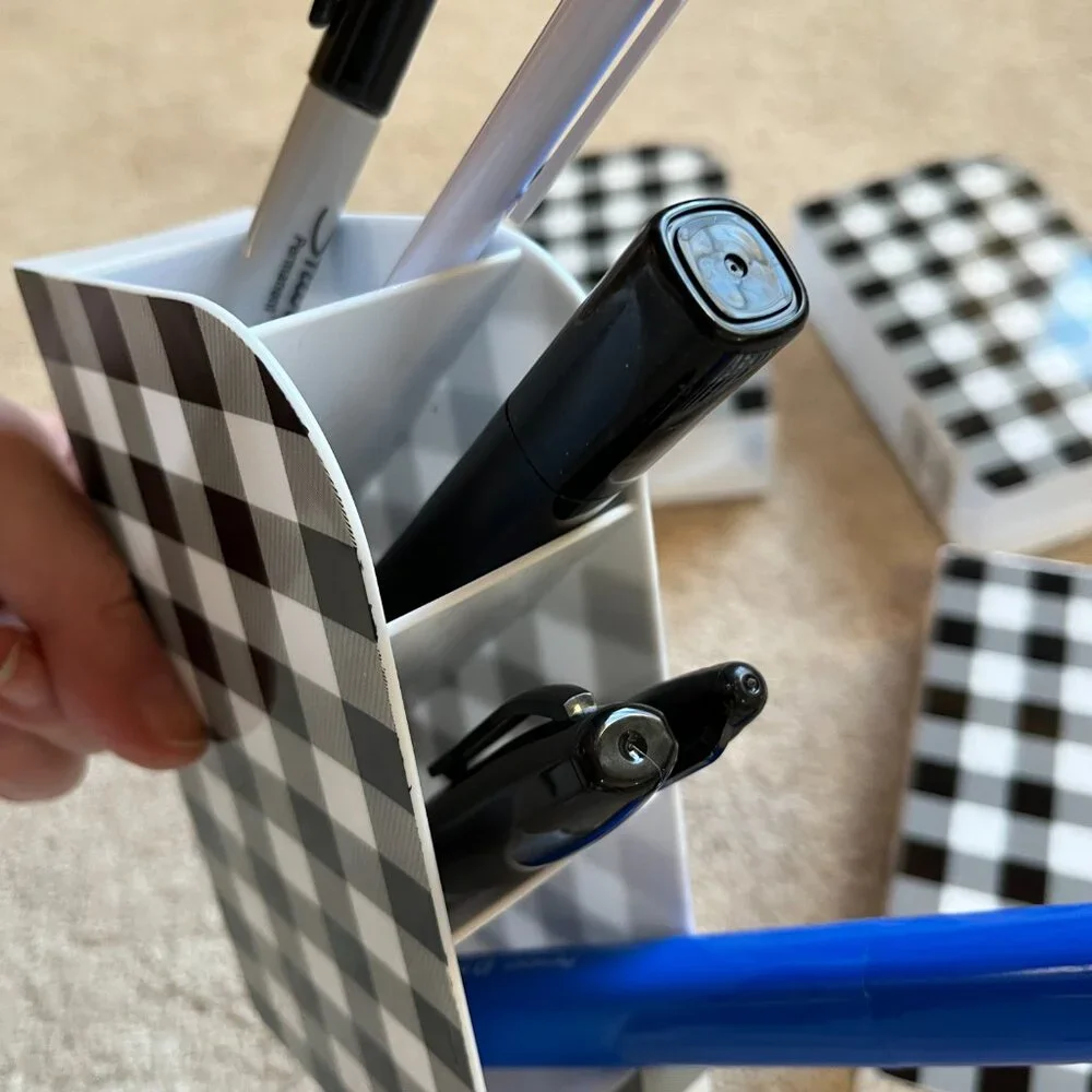 Checkered Black White Desktop Pen Pencil‎ Holder Set of 5 (NEW)
